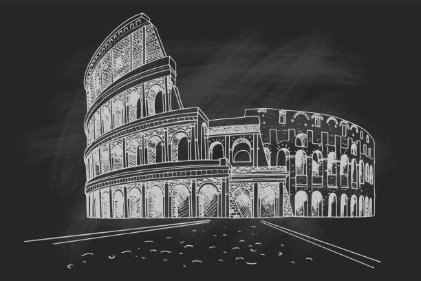 ilustrações, clipart, desenhos animados e ícones de esboço vetorial do coliseu ou anfiteatro flávio, roma, itália. - coliseum rome flavian roman