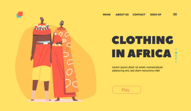 illustrations, cliparts, dessins animés et icônes de modèle de page de destination vêtements en afrique. un couple africain homme et femme porte des vêtements traditionnels. tribal mâle et femelle - nigeria african culture dress smiling