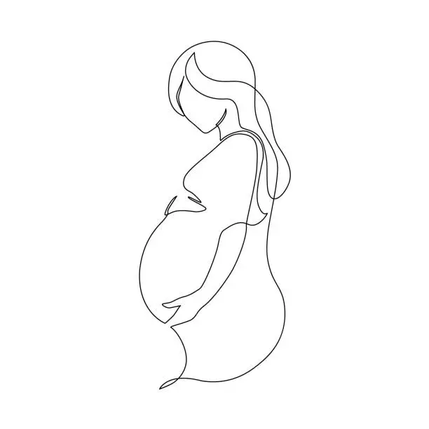 Vector illustration of Pregnancy and motherhood modern concept art. Abstract pregnant woman continuous line drawing.