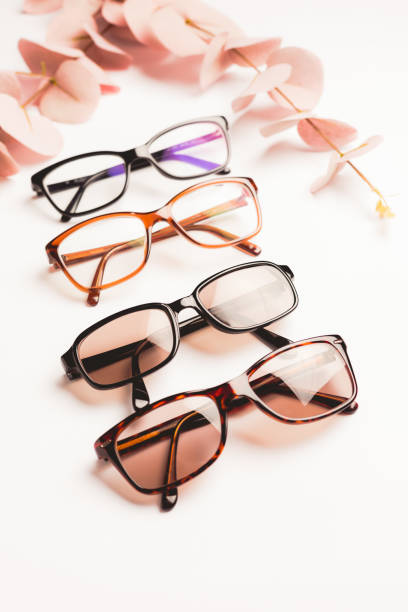 istock Several trendy stylish glasses on white background with copy space 1393519704