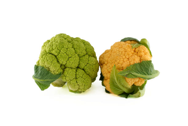 istock Colorful cauliflower cabbages on white 1393520828