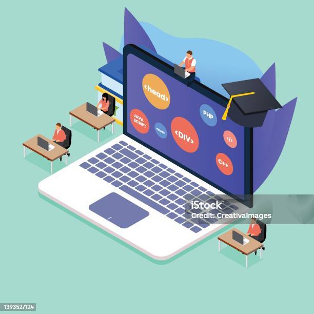 Image For Learning Programin Students Learning Programming In A Class Isometric 3d Stock ...