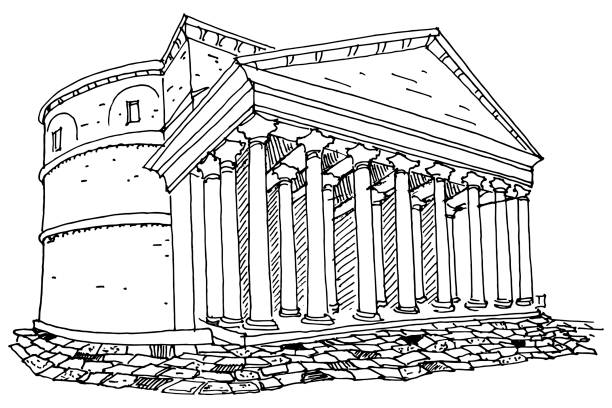 illustrazioni stock, clip art, cartoni animati e icone di tendenza di schizzo vettoriale del pantheon. roma. italia. - roman city