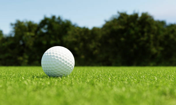 piłka golfowa na trawie na zielonym tle fairway. koncepcja sportowa i sportowa. renderowanie ilustracji 3d - golf golf ball sport tee zdjęcia i obrazy z banku zdjęć