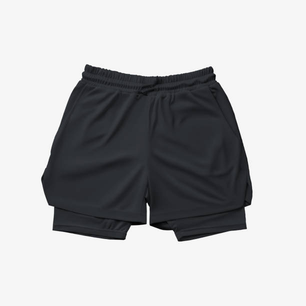 istock Black loose shorts mockup with compression line, isolated on background 1393531136