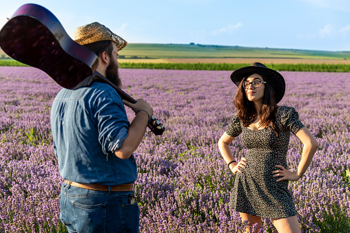 Musicians enjoying the lavender field around them