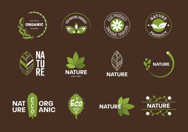 illustrations, cliparts, dessins animés et icônes de ensemble de logos vectoriels sur des thèmes naturels et écologiques. - label circle shape insignia