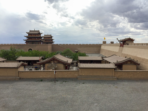 Gansu, China- June 10, 2016: Jiayuanguan Great Wall is the western start point of the over 10,000 kms Great Wall of Ming Dynasty. Jiayuguan Pass is also an very important trade and communications hub in the ancient Silk Road. Therefore a splendid Fort, so called \