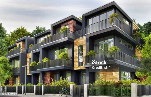 Modern Townhouse Design Stock Photo - Download Image Now - Apartment, Building Exterior, Townhouse