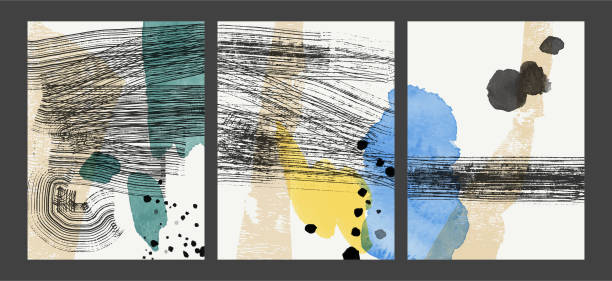 istock Set of 3 abstract art background. Hand painted vector illustration. 1393537894