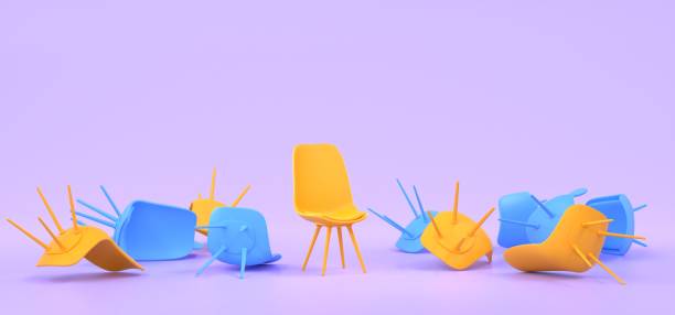 istock Hr, recruitment concept, searching and interviewing candidate for vacant work place, job vacancy, business hiring. Empty office chair with pile of upside down seats. Minimal 3d render illustration 1393538213