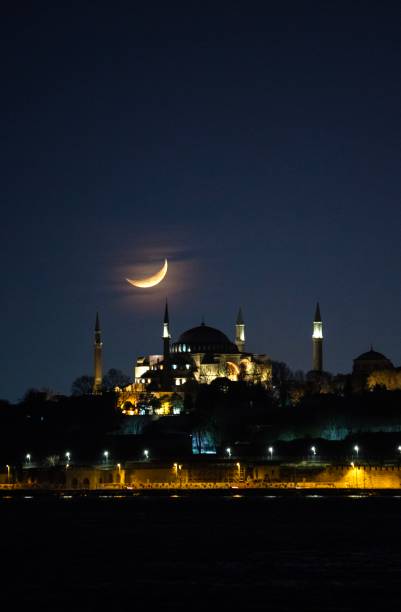 istock Moon over Hagia Sophia in Istanbul 1393543013