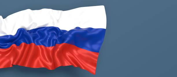 istock Russian Flag is Waving Against Blue Gray Surface 1393546264