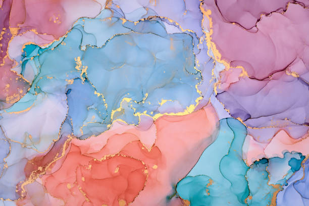 istock Natural  luxury abstract fluid art painting in alcohol ink technique. Tender and dreamy  wallpaper. Mixture of colors creating transparent waves and golden swirls. For posters, other printed materials 1393547421