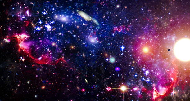 Space background with stardust and shining stars. Realistic colorful cosmos with nebula and milky way. stock photo