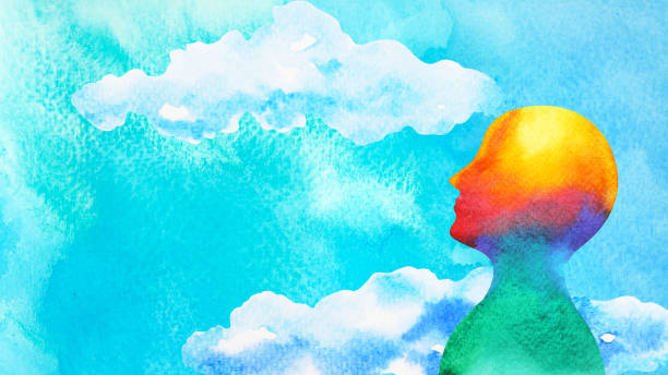 human head in blue sky abstract art mind mental health spiritual healing free freedom feeling watercolor painting illustration design drawing human head in blue sky abstract art mind mental health spiritual healing free freedom feeling watercolor painting illustration design drawing peace symbol images pictures stock illustrations