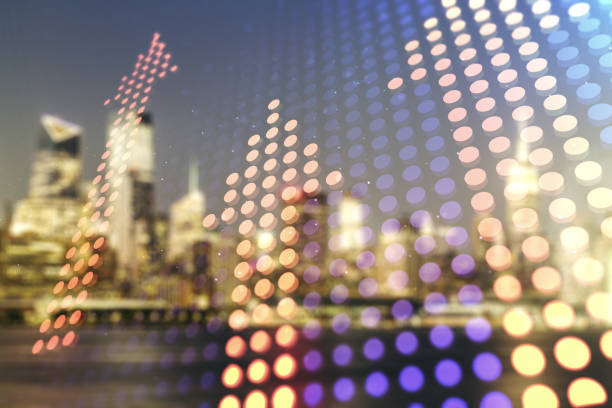 istock Abstract virtual upward arrows sketch on blurry office buildings background, target and goal concept. Multiexposure 1393548805
