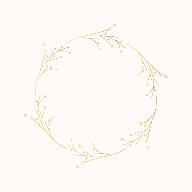 Golden floral round frame. Hand drawn vector wreath with herbs for wedding invitations and greeting cards. vector art illustration