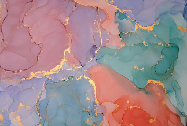 istock Natural  luxury abstract fluid art painting in alcohol ink technique. Tender and dreamy  wallpaper. Mixture of colors creating transparent waves and golden swirls. For posters, other printed materials 1393549162