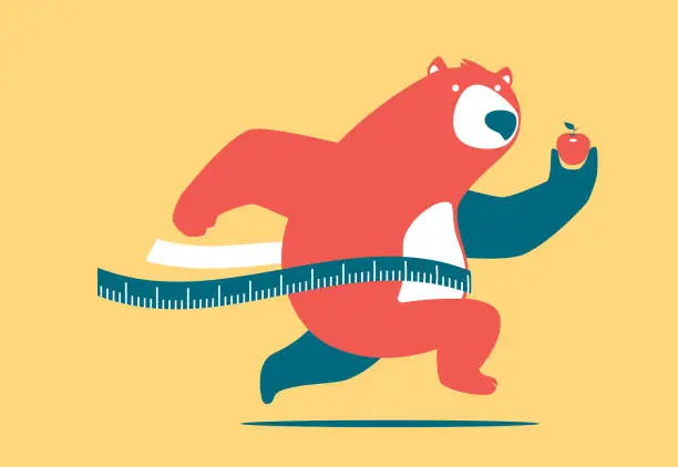 Vector illustration of bear holding apple and sprinting