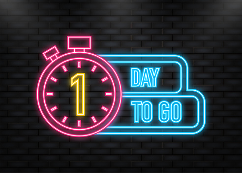 Neon Icon. 1 Day to go poster in flat style. Vector illustration for any purpose.