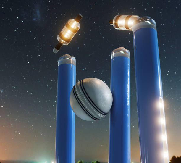 ceppi di wicket di cricket illuminati - pioli foto e immagini stock