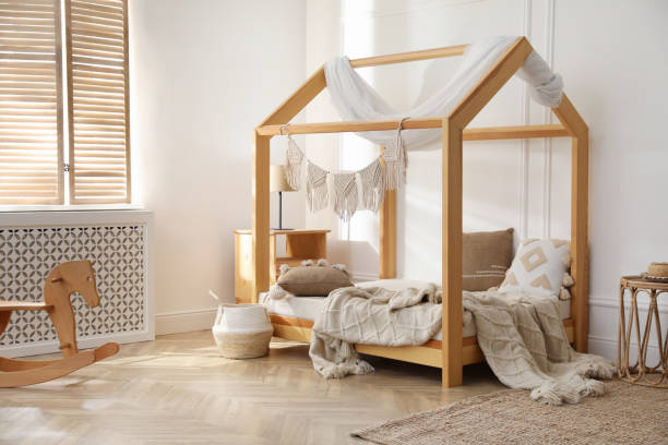 istock Stylish child room interior with house bed 1393554393
