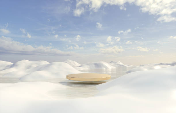 istock Abstract Winter landscape scene with a podium for product display. 1393554608