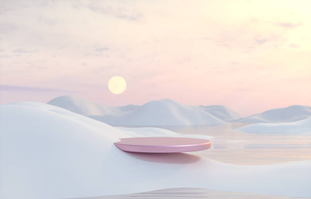 istock Abstract Winter landscape scene with a podium for product display. 1393555231