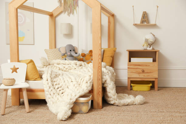 istock Stylish child room interior with house bed 1393555415