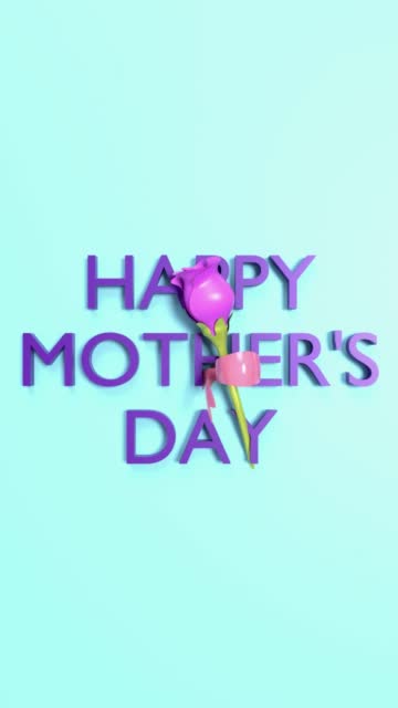 Vertical Happy Mother's Day Text and One Pink Rose to Celebrate Mother's Day Loop Ready File in 4k Resolution