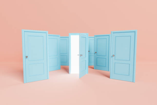 istock Doorway near various closed doors 1393561443