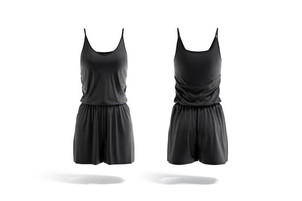 istock Blank black women romper mock up, front and black view 1393568802