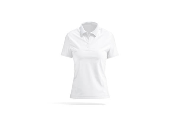 istock Blank white women polo shirt mockup, front view 1393571303
