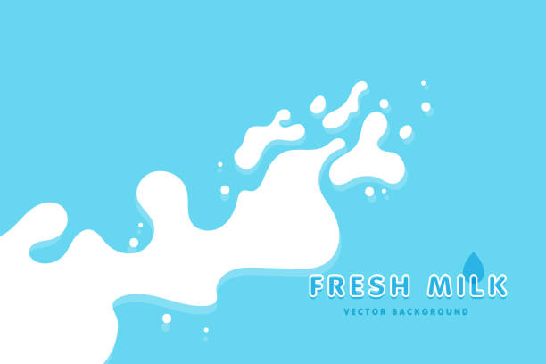 ilustraciones, imágenes clip art, dibujos animados e iconos de stock de onda de leche sobre fondo azul. salpicadura de crema de yogur de fondo - latté flowing modern life drinks