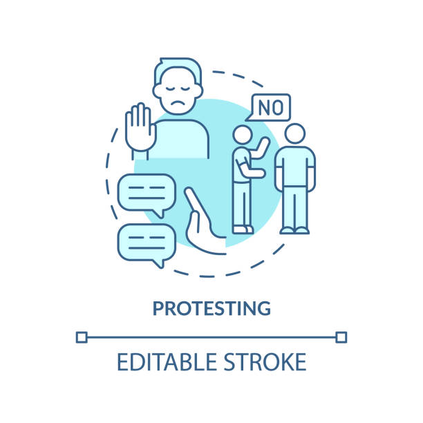 Protesting turquoise concept icon Protesting turquoise concept icon. Functional communication abstract idea thin line illustration. Expressing objection. Isolated outline drawing. Editable stroke. Arial, Myriad Pro-Bold fonts used rejection icon stock illustrations