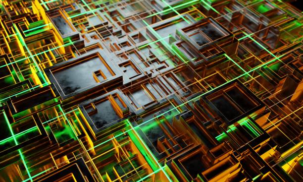 istock Abstract Electronic circuit board close up, computer chip, mother board with neon lights, 3D rendering illustration. 1393578589