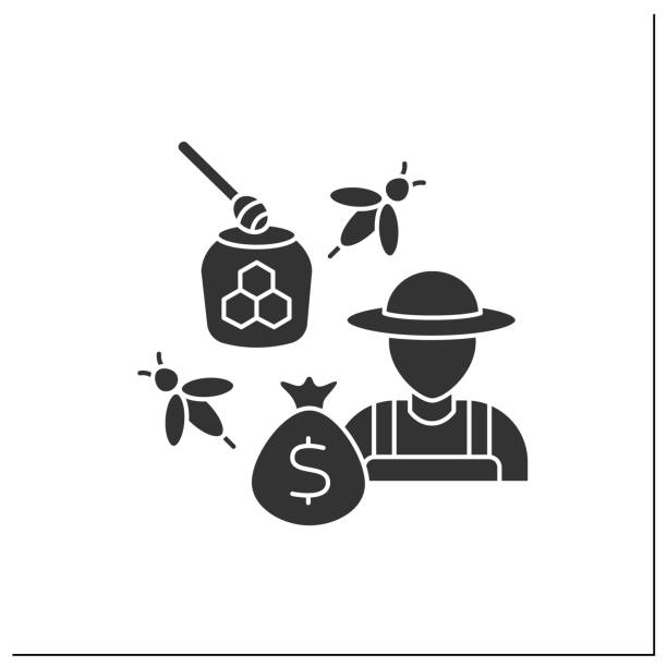 Farming glyph icon Farming glyph icon. Beekeeping and honey production. Honey selling. Profitable business. Agribusiness concept. Filled flat sign. Isolated silhouette vector illustration bee costume stock illustrations