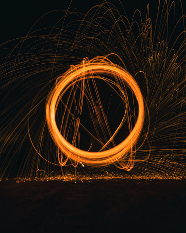Steel Wool Photography Light Painting at Night. High quality photo