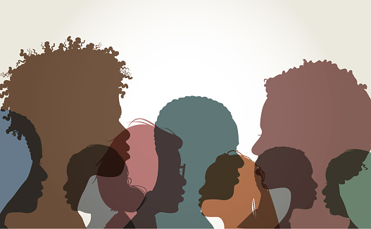 Colourful overlapping silhouettes of African Americans. Ethnicity, African Ethnicity, Men, Women,
