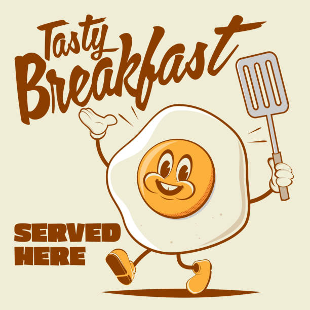 retro cartoon illustration of a fried egg vector art illustration