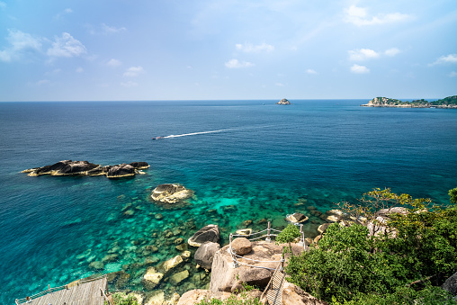 Surat Thani, Thailand - April 14 2022 - Time lapse of the beautiful Hin Ngam bay of Koh Tao island in Surat Thani, Thailand