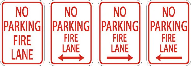 Vector illustration of No Parking Fire Lane Sign On White Background
