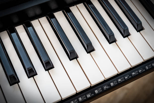 Black and white keys on an electronic piano keyboard
