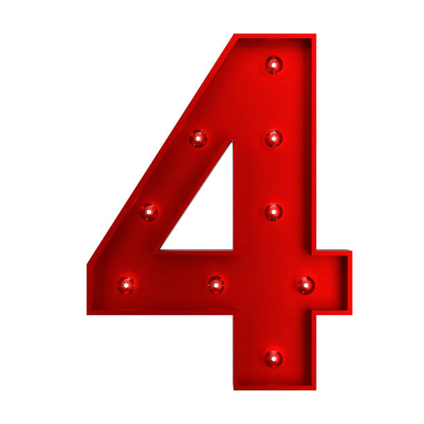 istock Red Metallic Number 4 With Light Bulbs 1393588002