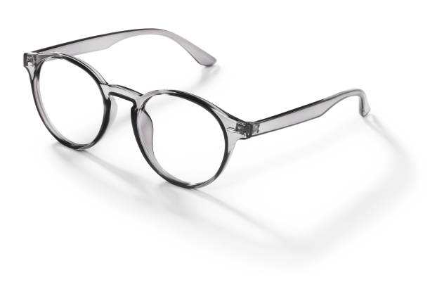 lunettes en fumée grise couleur vive en plastique transparent. vue latérale des lunettes avec ombre. lunettes tendance isolées sur fond blanc. lunettes de mode pour homme et femme - lunettes de vue photos et images de collection