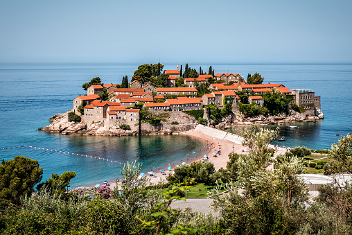 Famous Sveti Stefan peninsula in Budva Montenegro