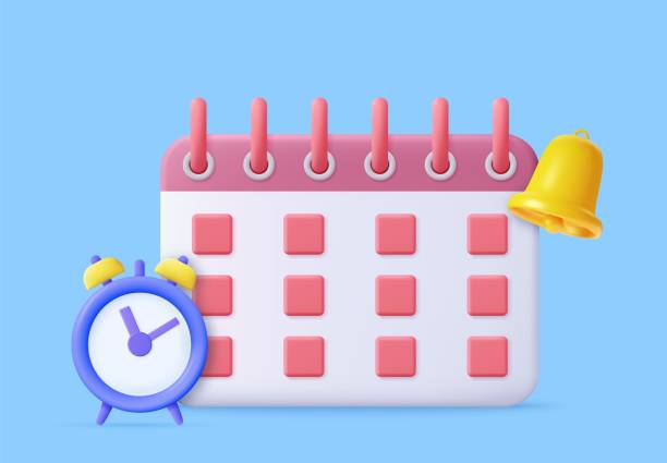 3D reminder in calendar 3D reminder in calendar. Calendar with clock and notification bell. alert for business planning ,events, reminder in calendar background. 3d render. Vector illustration time danger stock illustrations