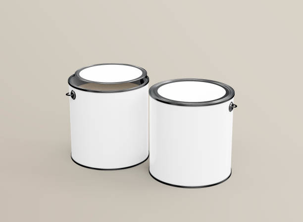 istock Front View of Two Paint Buckets on Beige Background 1393589838