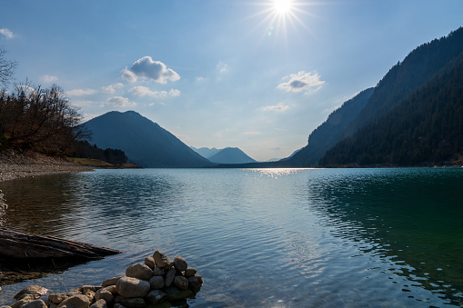 Sylvenstein Reservoir in the Isar valley in Bavaria, Germany